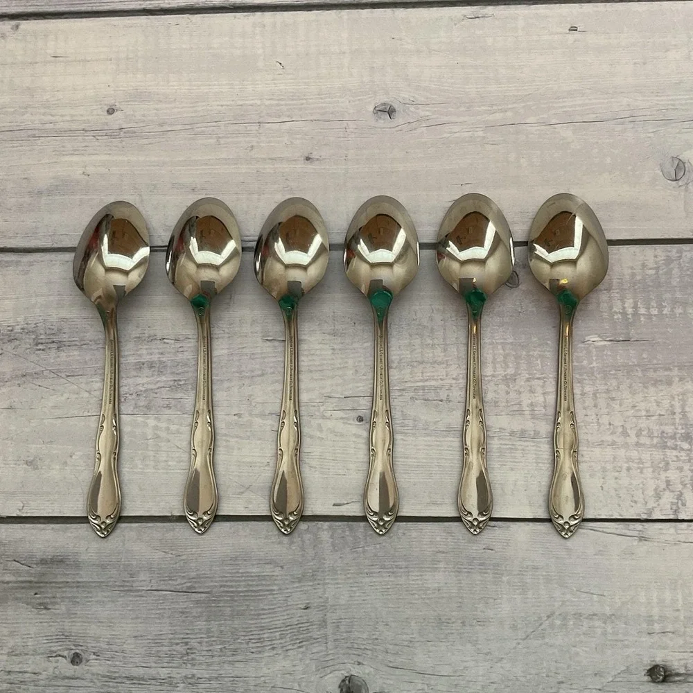 Simeon George Rogers Oneida HOMESTEAD 6 Oval Place Spoons Stainless Flatware #1